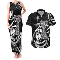 Personalised Guam Liberation Day Couples Matching Tank Maxi Dress and Hawaiian Shirt Black White Latte Stone Tribal Patterns