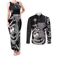 Personalised Guam Liberation Day Couples Matching Tank Maxi Dress and Long Sleeve Button Shirt Black White Latte Stone Tribal Patterns