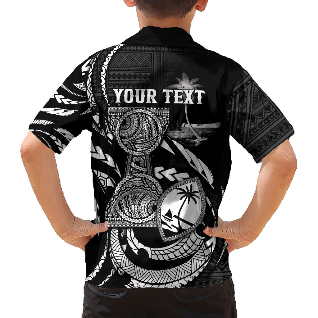 Personalised Guam Liberation Day Family Matching Long Sleeve Bodycon Dress and Hawaiian Shirt Black White Latte Stone Tribal Patterns
