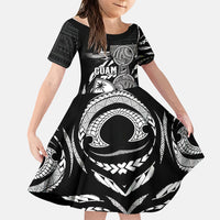 Personalised Guam Liberation Day Family Matching Long Sleeve Bodycon Dress and Hawaiian Shirt Black White Latte Stone Tribal Patterns