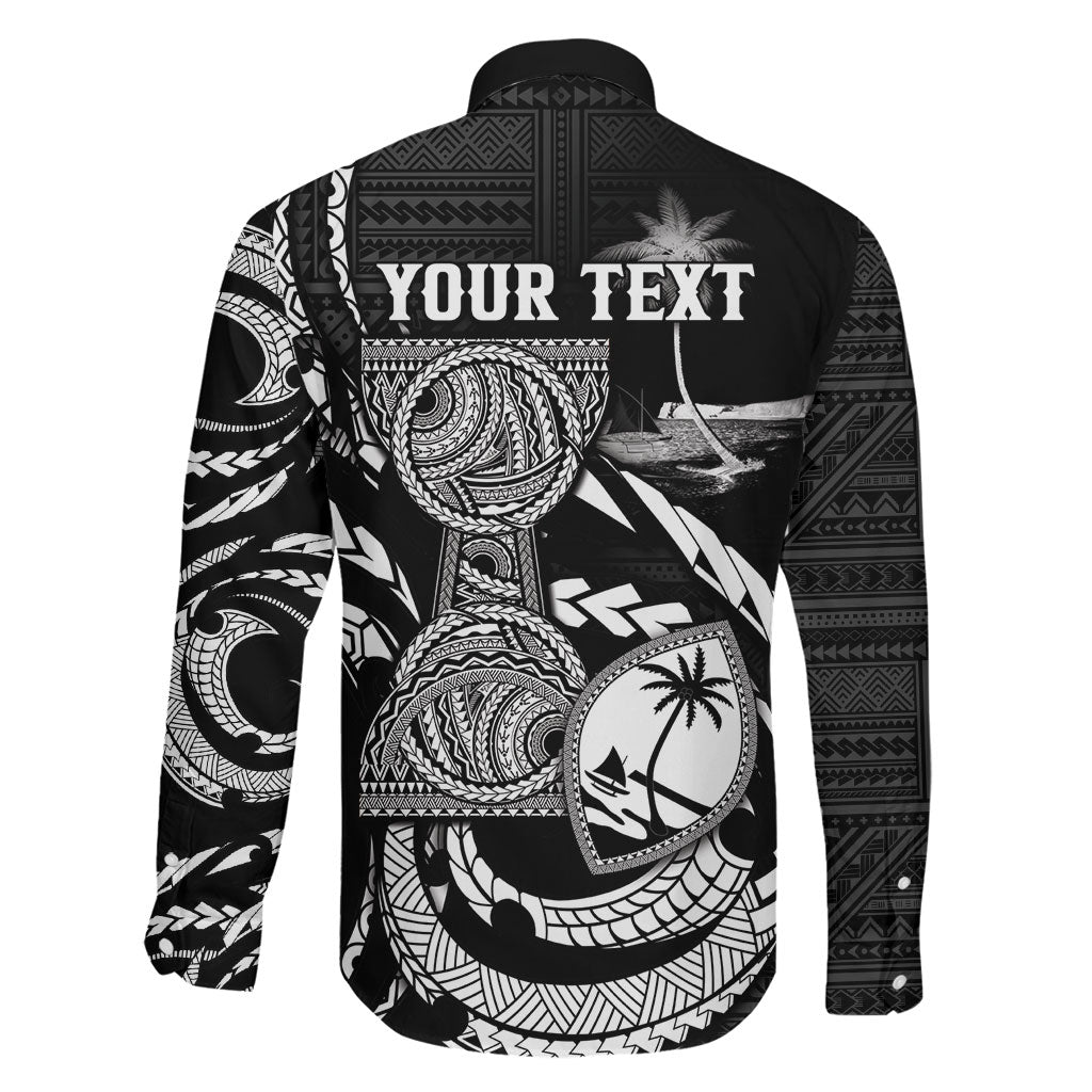Personalised Guam Liberation Day Family Matching Long Sleeve Bodycon Dress and Hawaiian Shirt Black White Latte Stone Tribal Patterns