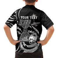 Personalised Guam Liberation Day Family Matching Off Shoulder Maxi Dress and Hawaiian Shirt Black White Latte Stone Tribal Patterns