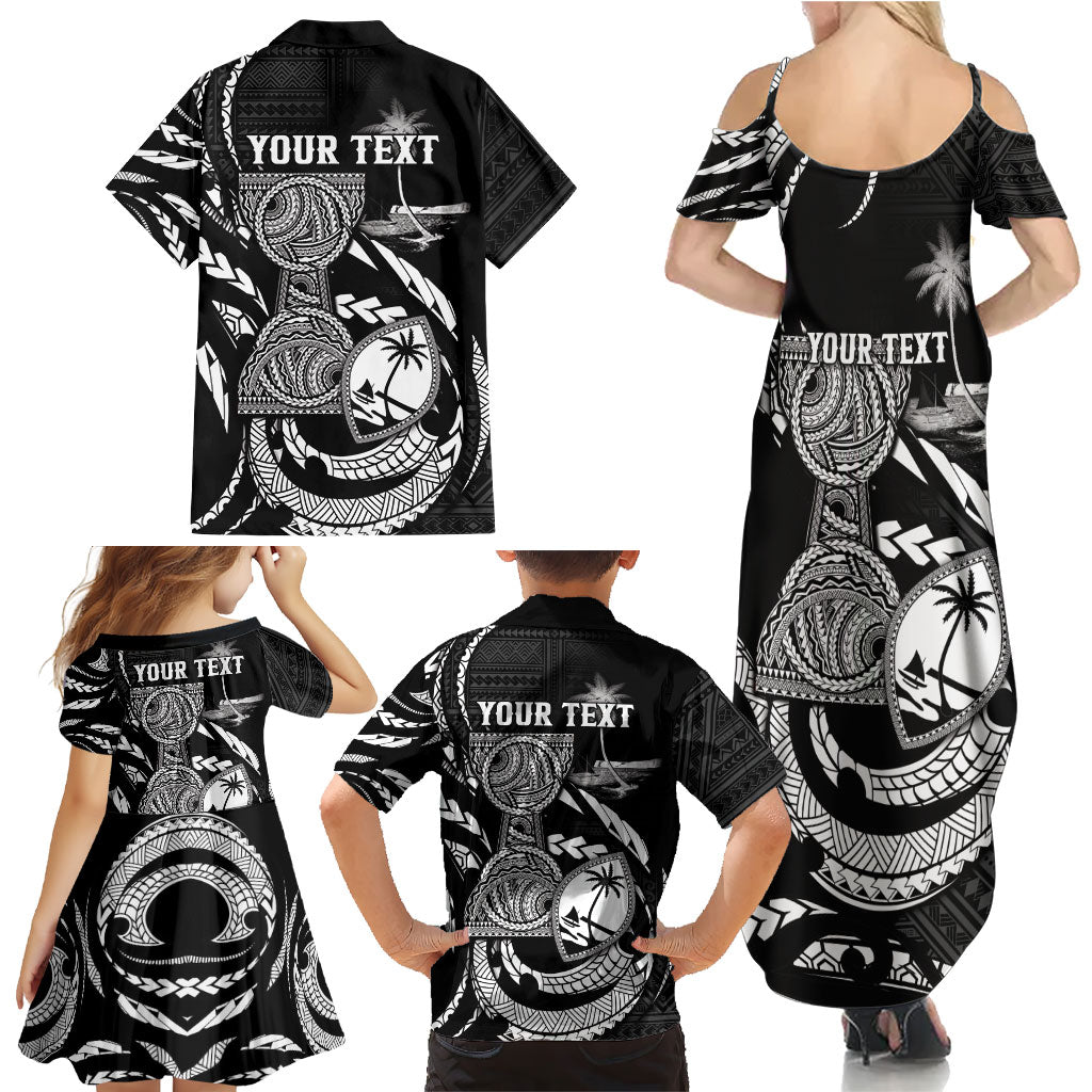 Personalised Guam Liberation Day Family Matching Summer Maxi Dress and Hawaiian Shirt Black White Latte Stone Tribal Patterns