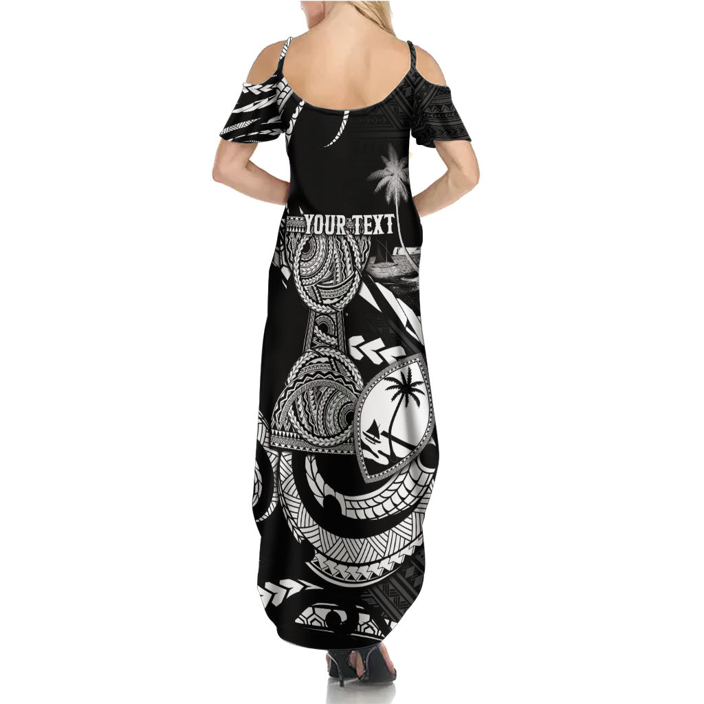 Personalised Guam Liberation Day Family Matching Summer Maxi Dress and Hawaiian Shirt Black White Latte Stone Tribal Patterns
