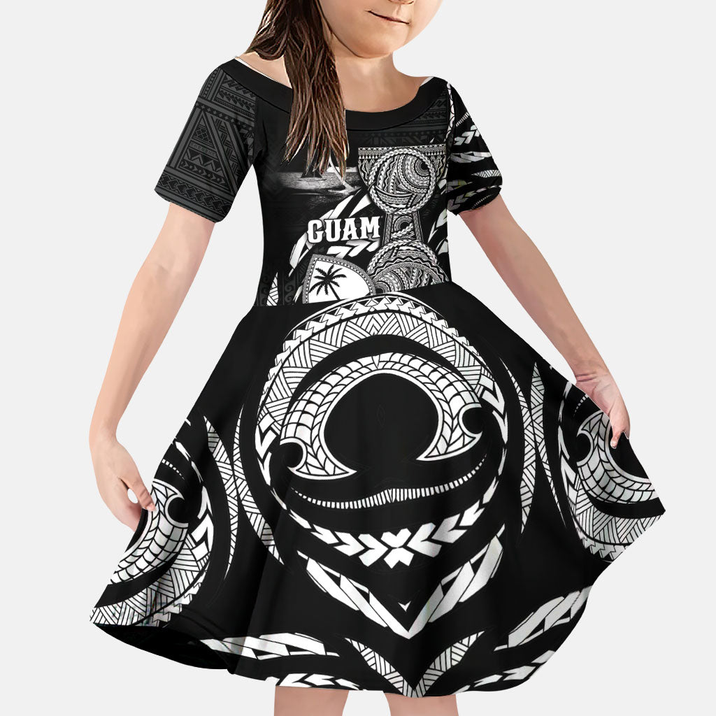 Personalised Guam Liberation Day Family Matching Tank Maxi Dress and Hawaiian Shirt Black White Latte Stone Tribal Patterns