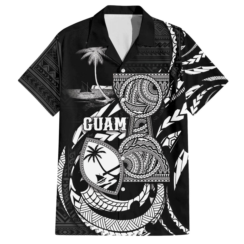 Personalised Guam Liberation Day Hawaiian Shirt Black White Latte Stone Tribal Patterns DT05 Black - Polynesian Pride