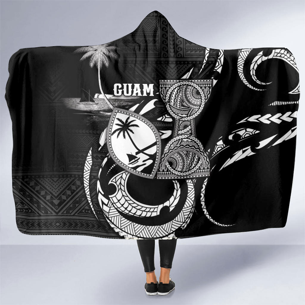 Guam Liberation Day Hooded Blanket Black White Latte Stone Tribal Patterns