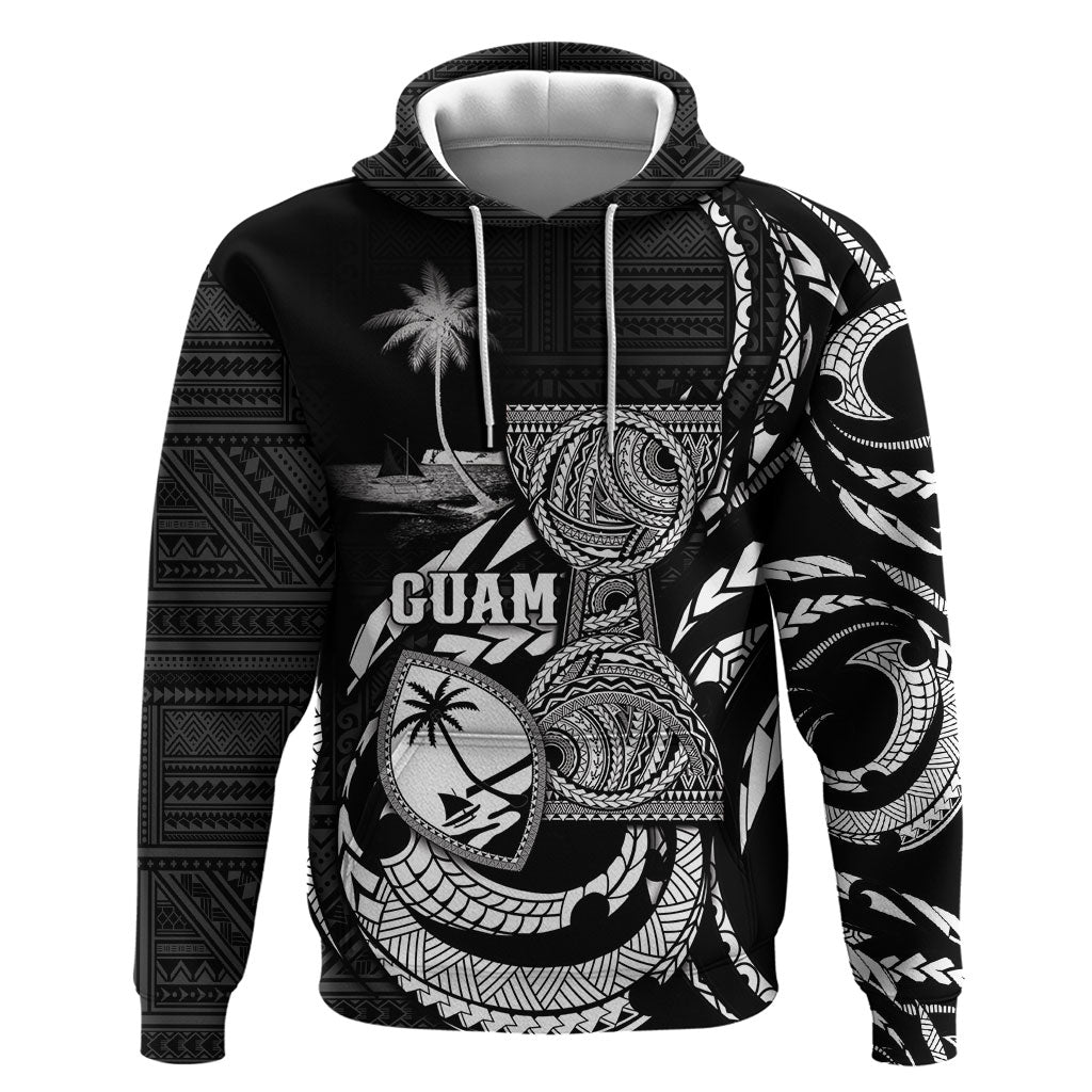 Personalised Guam Liberation Day Hoodie Black White Latte Stone Tribal Patterns