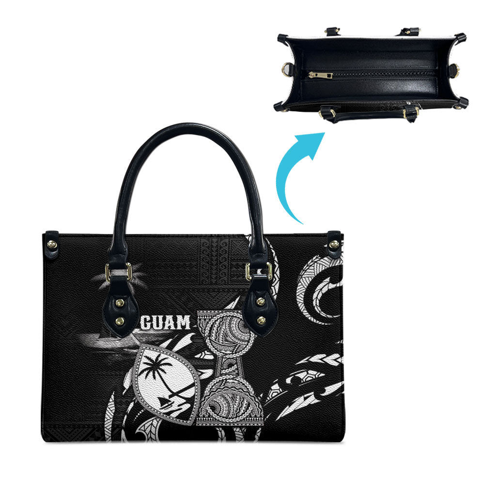 Guam Liberation Day Leather Bag Black White Latte Stone Tribal Patterns