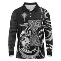 Personalised Guam Liberation Day Long Sleeve Polo Shirt Black White Latte Stone Tribal Patterns DT05 Black - Polynesian Pride
