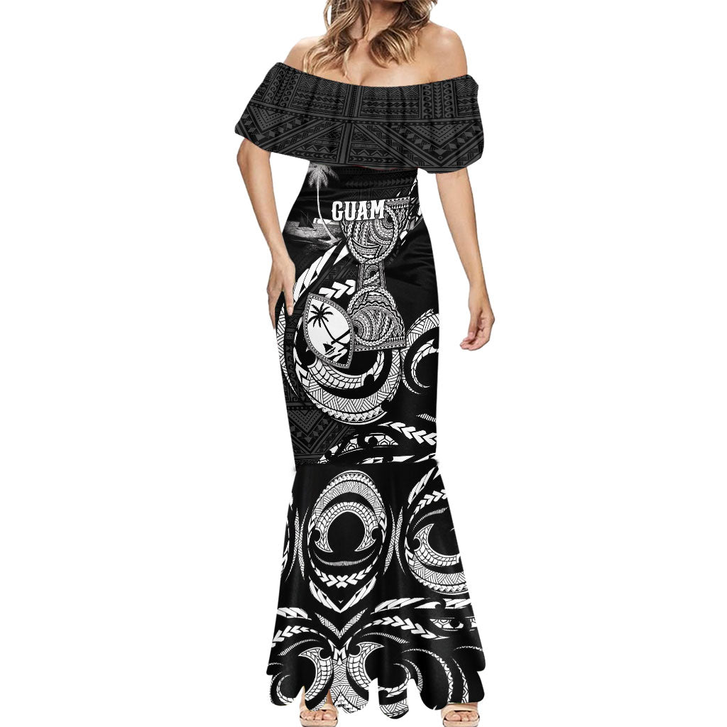Personalised Guam Liberation Day Mermaid Dress Black White Latte Stone Tribal Patterns