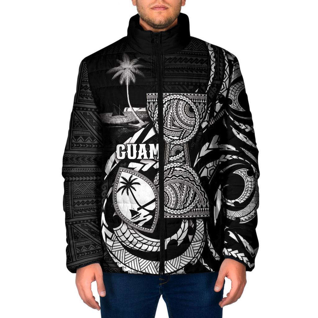 Personalised Guam Liberation Day Padded Jacket Black White Latte Stone Tribal Patterns DT05 Men Black - Polynesian Pride