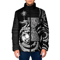 Personalised Guam Liberation Day Padded Jacket Black White Latte Stone Tribal Patterns