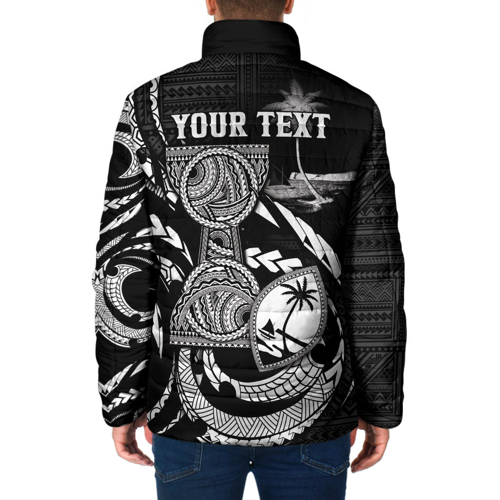 Personalised Guam Liberation Day Padded Jacket Black White Latte Stone Tribal Patterns