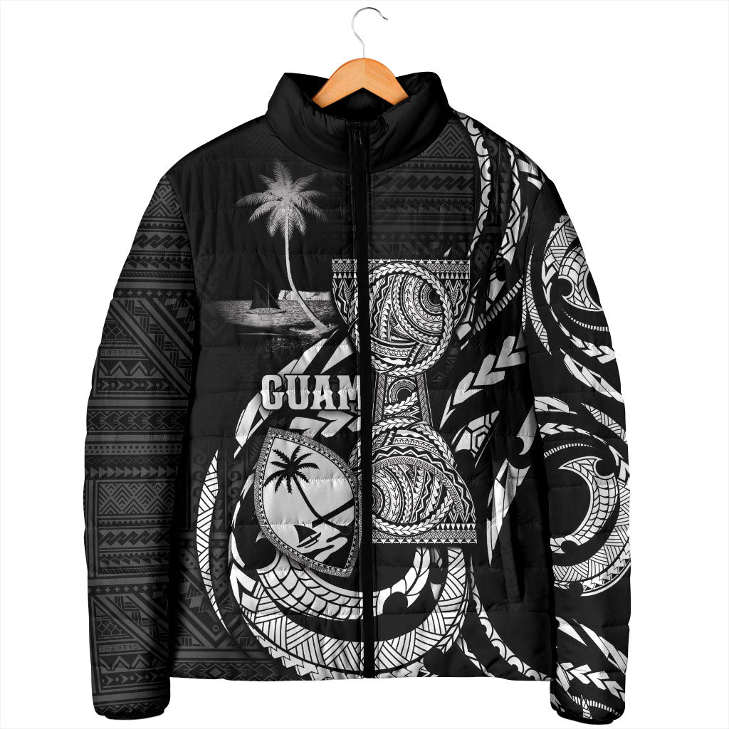 Personalised Guam Liberation Day Padded Jacket Black White Latte Stone Tribal Patterns