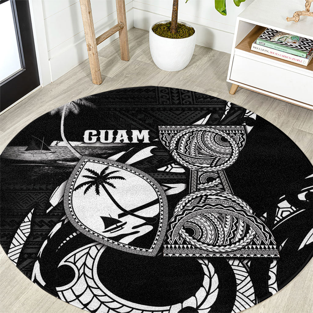 Guam Liberation Day Round Carpet Black White Latte Stone Tribal Patterns DT05 Black - Polynesian Pride