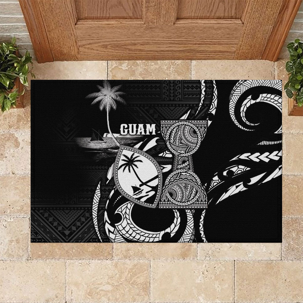 Guam Liberation Day Rubber Doormat Black White Latte Stone Tribal Patterns DT05 Black - Polynesian Pride