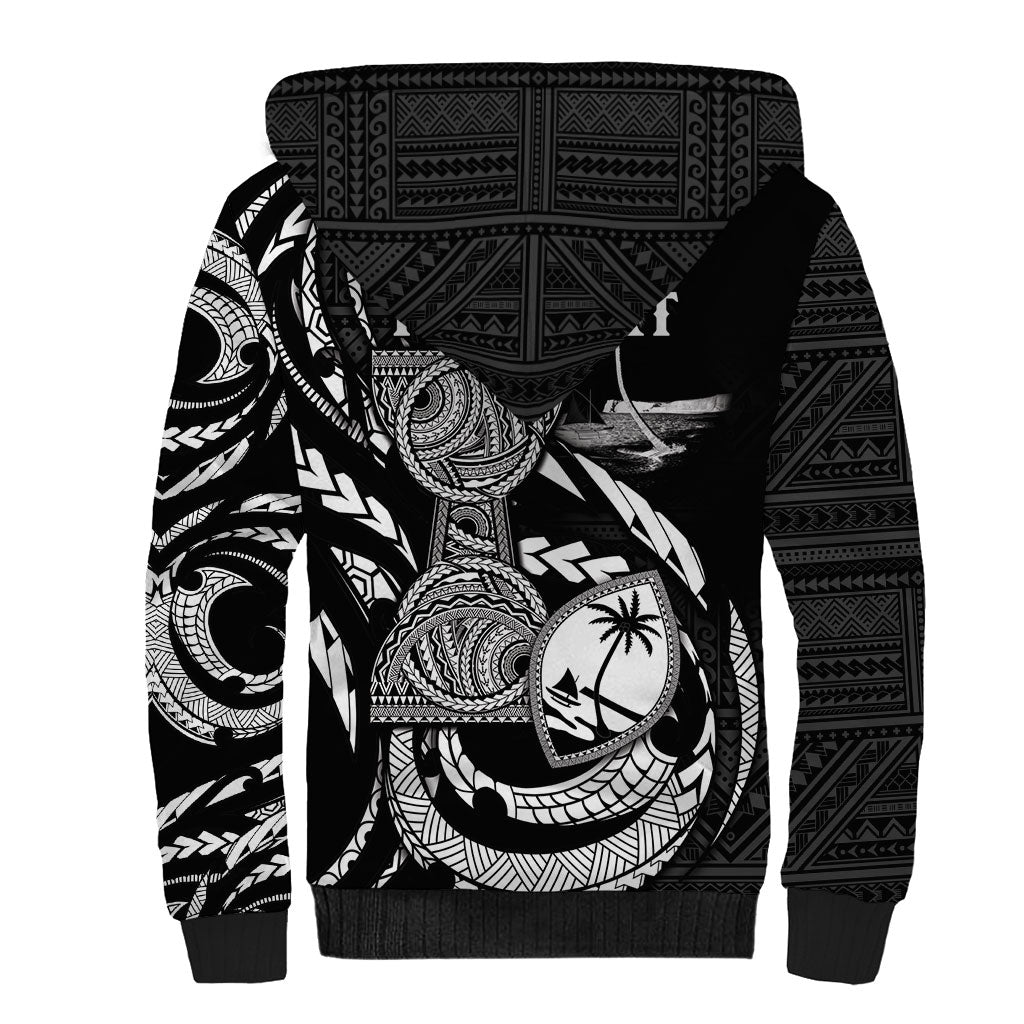 Personalised Guam Liberation Day Sherpa Hoodie Black White Latte Stone Tribal Patterns DT05 - Polynesian Pride