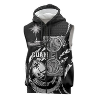Personalised Guam Liberation Day Sleeveless Zip Hoodie Black White Latte Stone Tribal Patterns