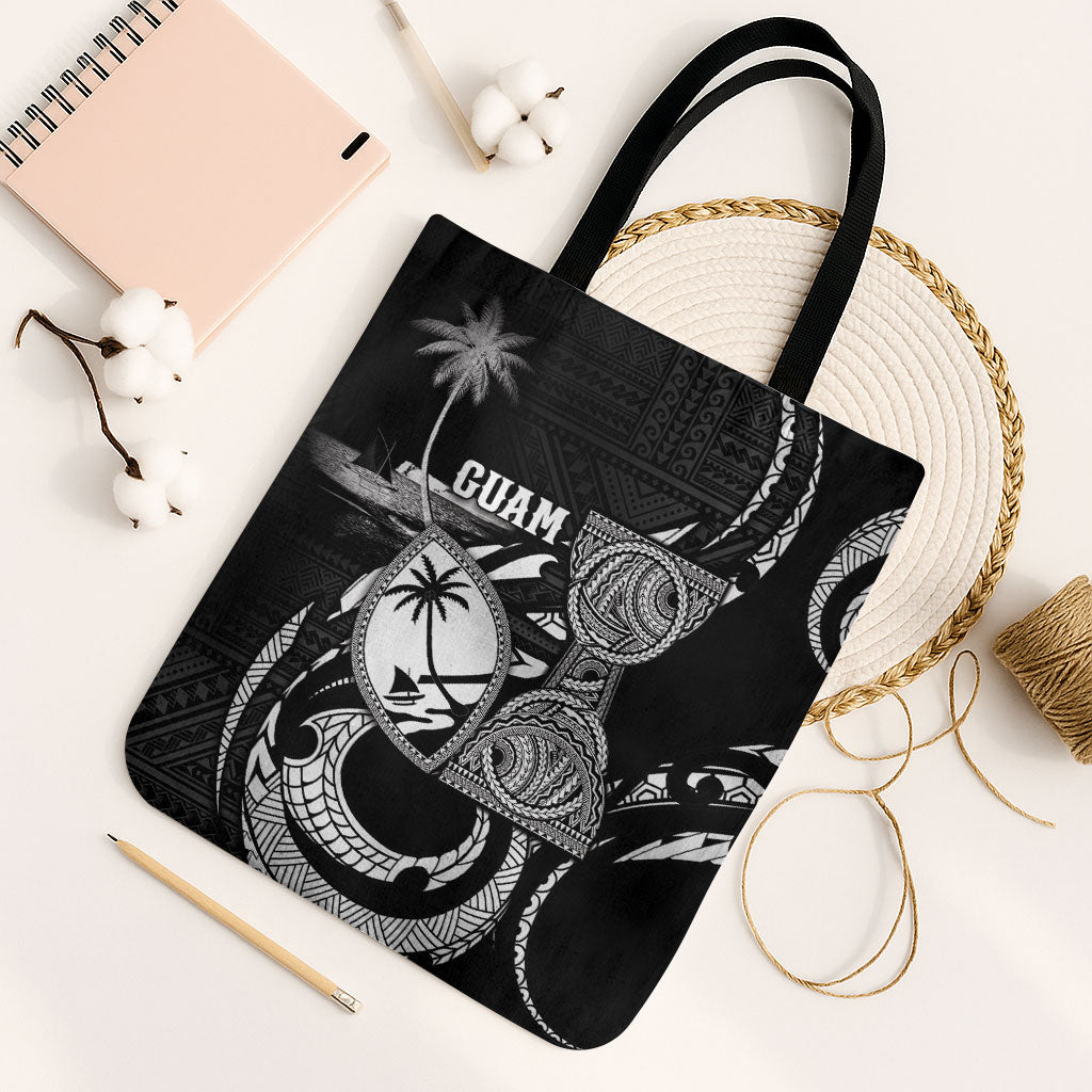 Guam Liberation Day Tote Bag Black White Latte Stone Tribal Patterns DT05 Black Strap One Size Black - Polynesian Pride