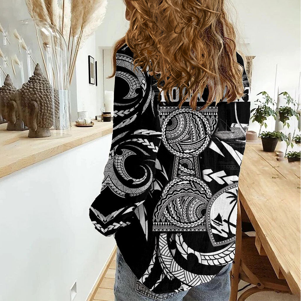 Personalised Guam Liberation Day Women Casual Shirt Black White Latte Stone Tribal Patterns