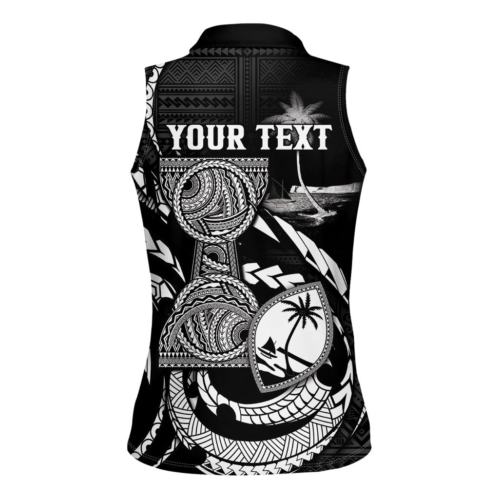Personalised Guam Liberation Day Women Sleeveless Polo Shirt Black White Latte Stone Tribal Patterns