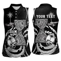Personalised Guam Liberation Day Women Sleeveless Polo Shirt Black White Latte Stone Tribal Patterns