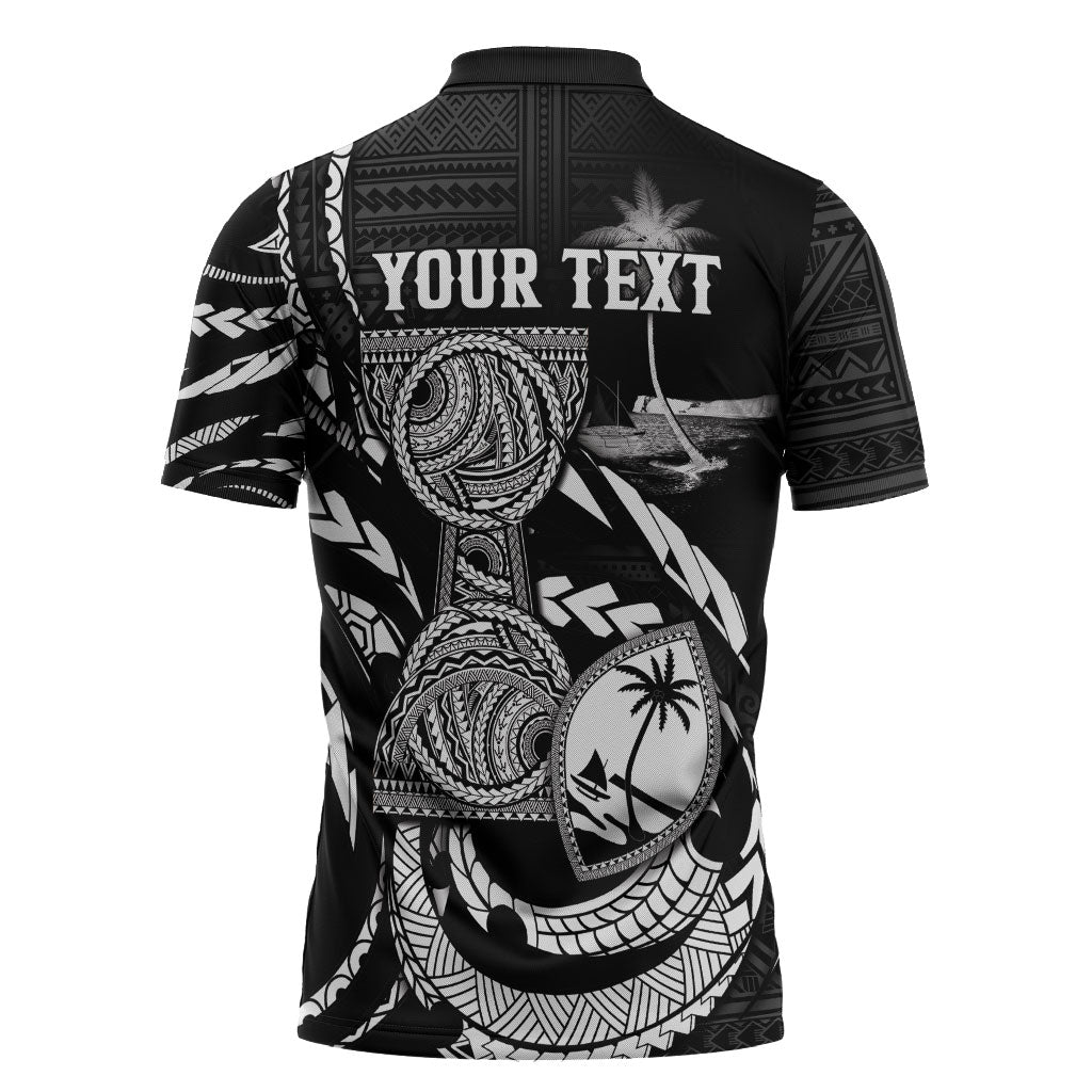 Personalised Guam Liberation Day Zipper Polo Shirt Black White Latte Stone Tribal Patterns DT05 - Polynesian Pride
