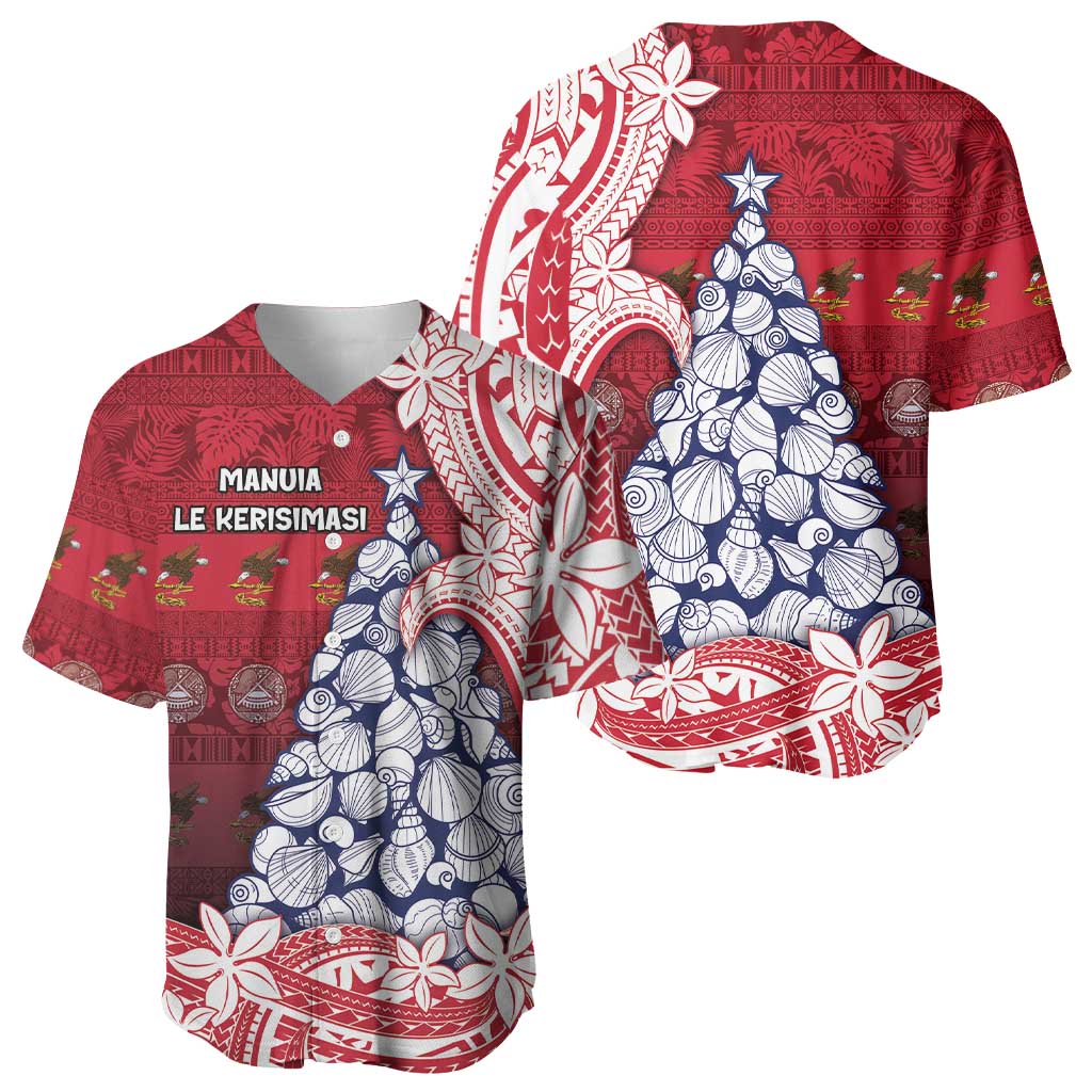 American Samoa Christmas Baseball Jersey Seashell Xmas Tree Tribal Waves - Polynesian Pride