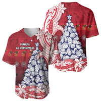 American Samoa Christmas Baseball Jersey Seashell Xmas Tree Tribal Waves - Polynesian Pride