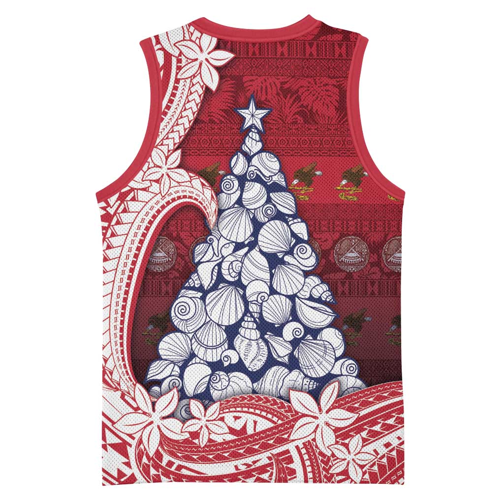 American Samoa Christmas Basketball Jersey Seashell Xmas Tree Tribal Waves - Polynesian Pride