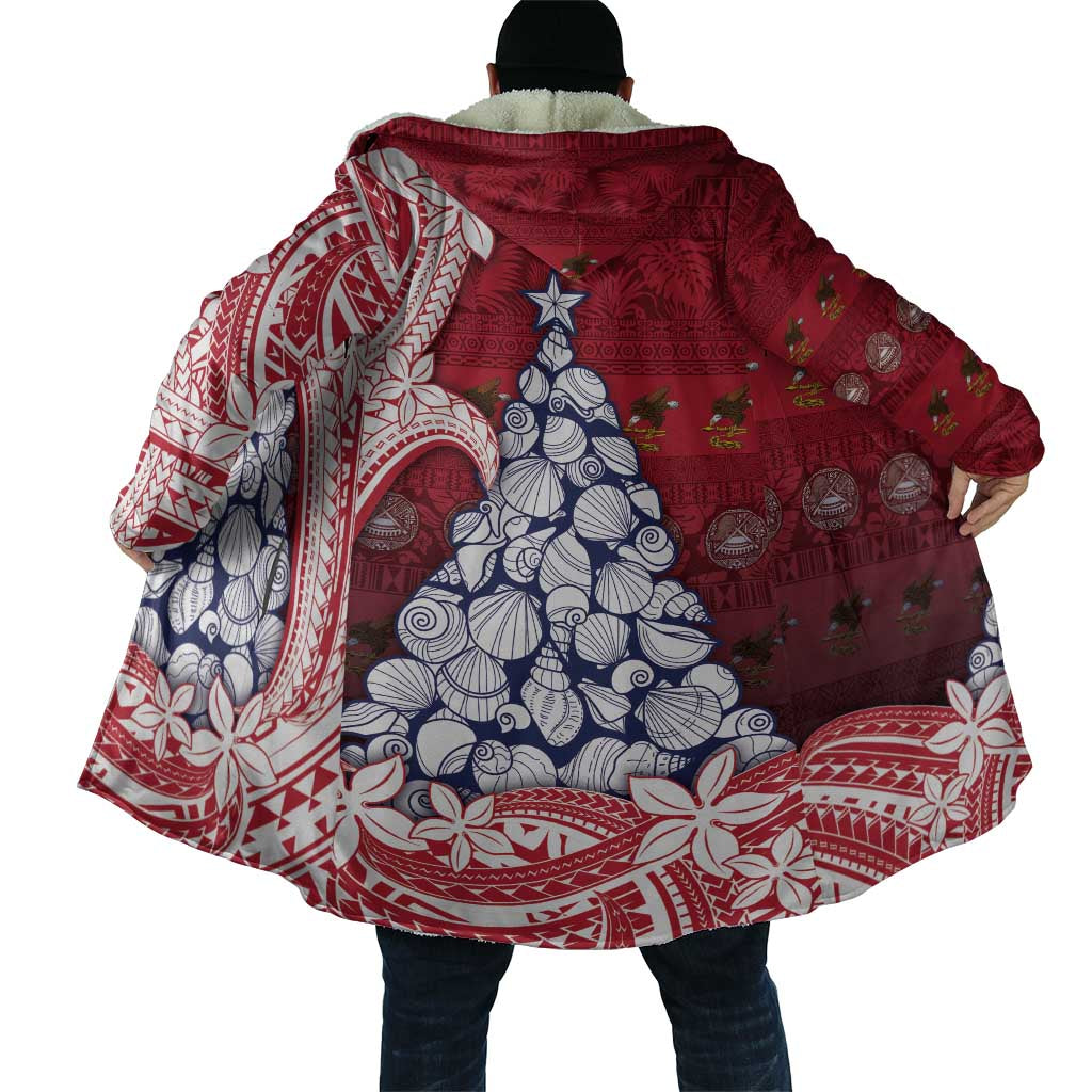 American Samoa Christmas Cloak Seashell Xmas Tree Tribal Waves - Polynesian Pride