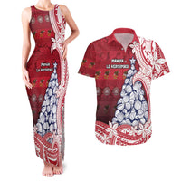 American Samoa Christmas Couples Matching Tank Maxi Dress and Hawaiian Shirt Seashell Xmas Tree Tribal Waves - Polynesian Pride