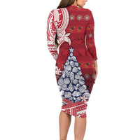 American Samoa Christmas Family Matching Long Sleeve Bodycon Dress and Hawaiian Shirt Seashell Xmas Tree Tribal Waves DT05 - Polynesian Pride
