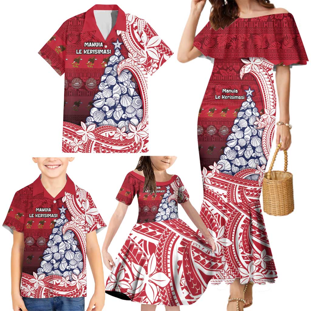 American Samoa Christmas Family Matching Mermaid Dress and Hawaiian Shirt Seashell Xmas Tree Tribal Waves DT05 - Polynesian Pride