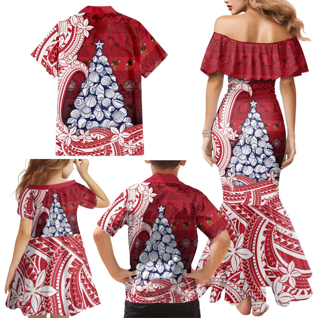 American Samoa Christmas Family Matching Mermaid Dress and Hawaiian Shirt Seashell Xmas Tree Tribal Waves DT05 - Polynesian Pride