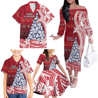 American Samoa Christmas Family Matching Off The Shoulder Long Sleeve Dress and Hawaiian Shirt Seashell Xmas Tree Tribal Waves DT05 - Polynesian Pride