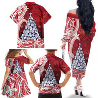 American Samoa Christmas Family Matching Off The Shoulder Long Sleeve Dress and Hawaiian Shirt Seashell Xmas Tree Tribal Waves DT05 - Polynesian Pride