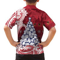 American Samoa Christmas Family Matching Off Shoulder Maxi Dress and Hawaiian Shirt Seashell Xmas Tree Tribal Waves - Polynesian Pride