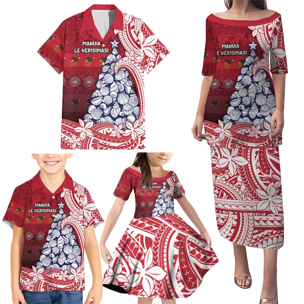 American Samoa Christmas Family Matching Puletasi and Hawaiian Shirt Seashell Xmas Tree Tribal Waves - Polynesian Pride