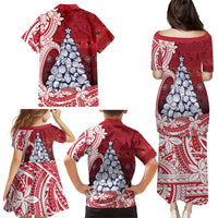 American Samoa Christmas Family Matching Puletasi and Hawaiian Shirt Seashell Xmas Tree Tribal Waves - Polynesian Pride