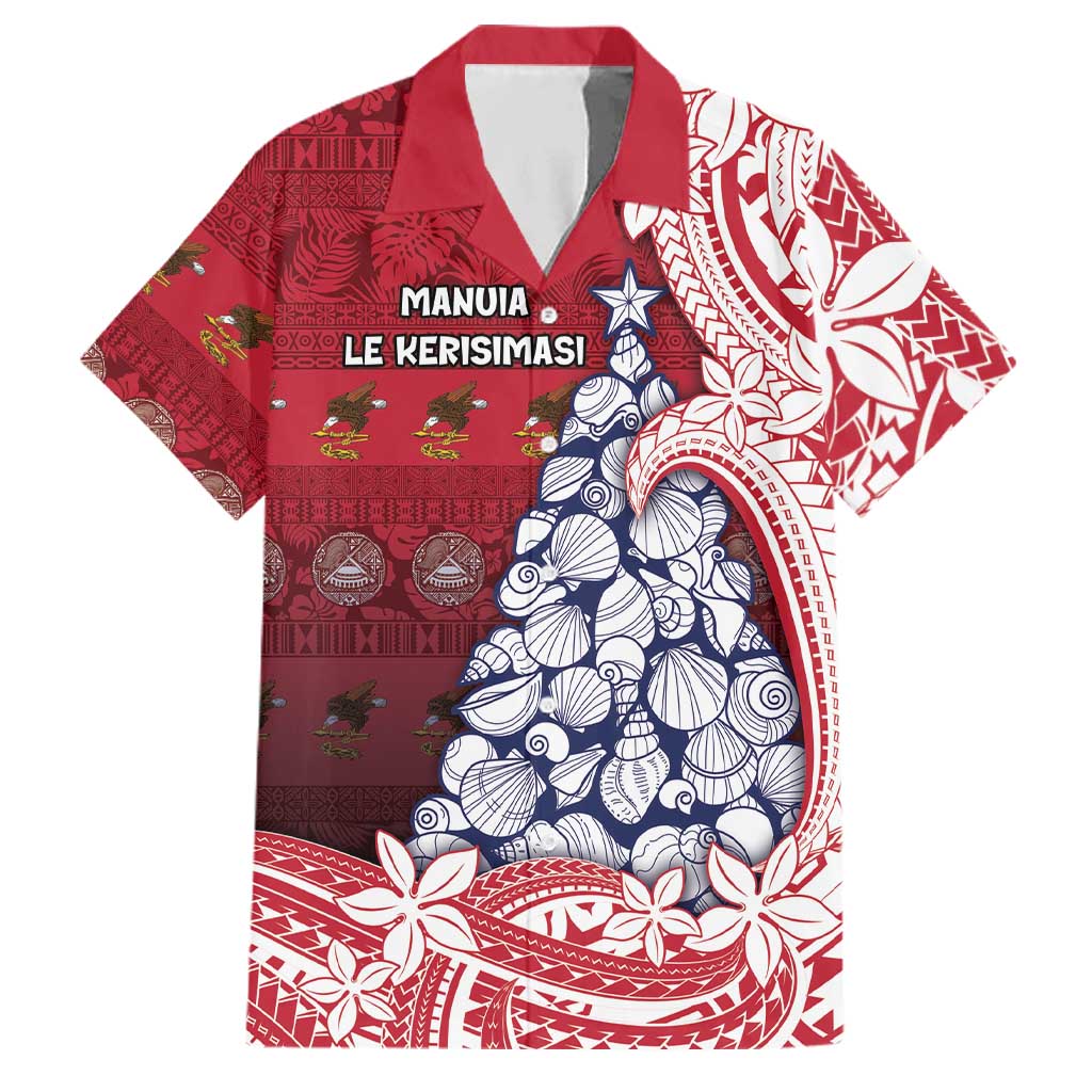 American Samoa Christmas Family Matching Puletasi and Hawaiian Shirt Seashell Xmas Tree Tribal Waves - Polynesian Pride