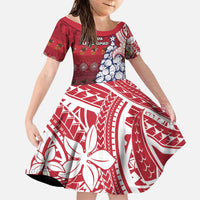 American Samoa Christmas Family Matching Short Sleeve Bodycon Dress and Hawaiian Shirt Seashell Xmas Tree Tribal Waves DT05 Daughter's Dress Red - Polynesian Pride