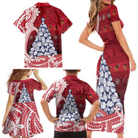 American Samoa Christmas Family Matching Short Sleeve Bodycon Dress and Hawaiian Shirt Seashell Xmas Tree Tribal Waves DT05 - Polynesian Pride