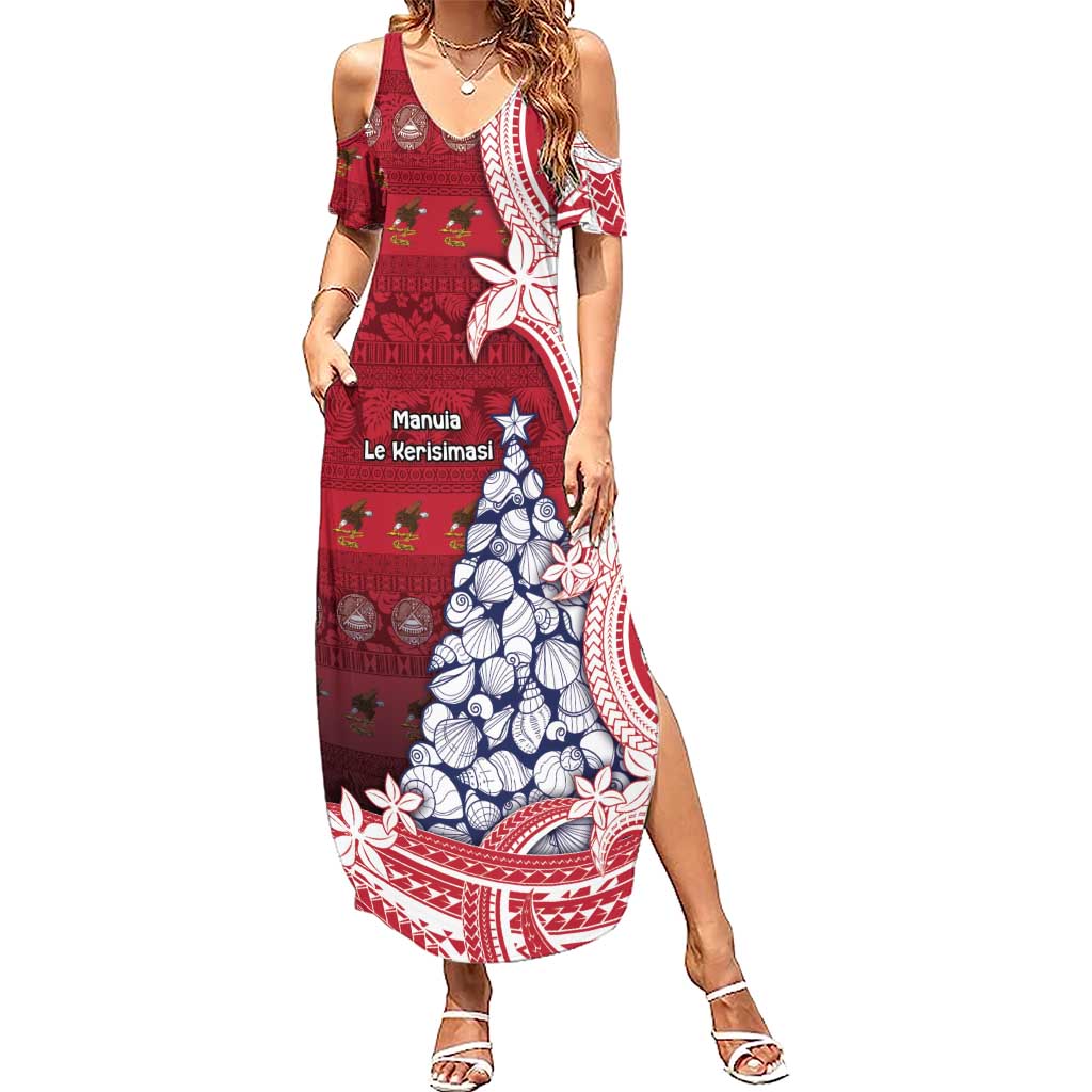 American Samoa Christmas Family Matching Summer Maxi Dress and Hawaiian Shirt Seashell Xmas Tree Tribal Waves - Polynesian Pride