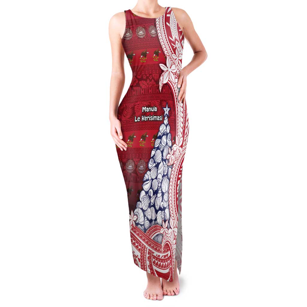 American Samoa Christmas Family Matching Tank Maxi Dress and Hawaiian Shirt Seashell Xmas Tree Tribal Waves - Polynesian Pride