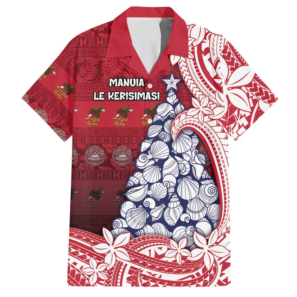 American Samoa Christmas Hawaiian Shirt Seashell Xmas Tree Tribal Waves - Polynesian Pride