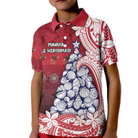 American Samoa Christmas Kid Polo Shirt Seashell Xmas Tree Tribal Waves - Polynesian Pride