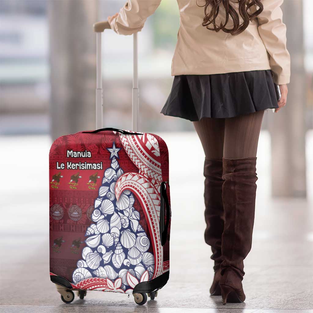 American Samoa Christmas Luggage Cover Seashell Xmas Tree Tribal Waves - Polynesian Pride