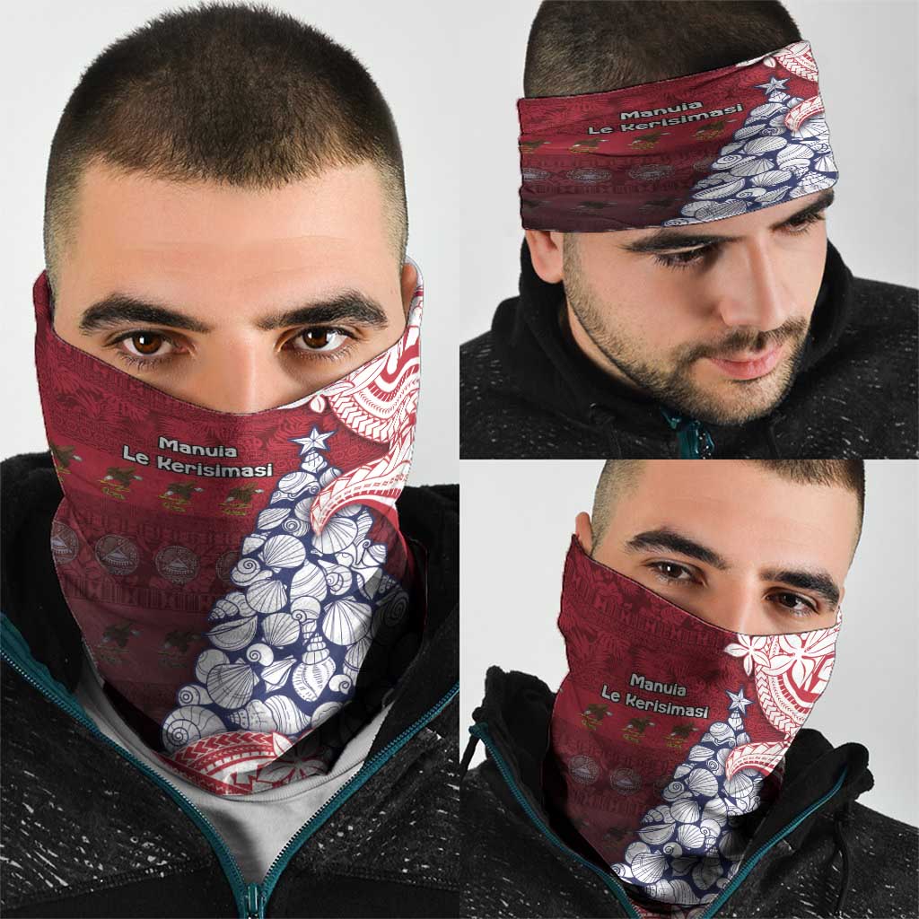 American Samoa Christmas Neck Gaiter Seashell Xmas Tree Tribal Waves - Polynesian Pride
